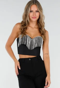 Zwarte Push Up Strass Bustier