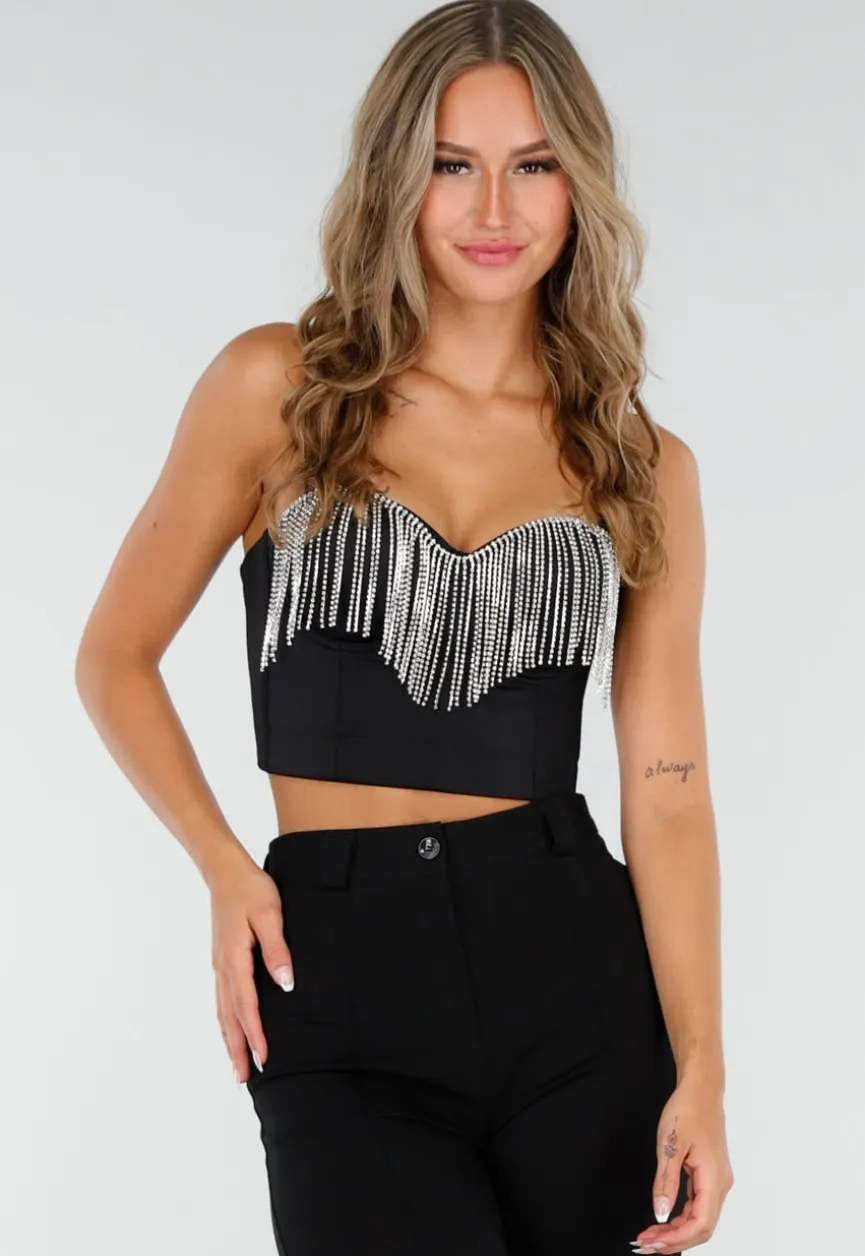 Zwarte Push Up Strass Bustier