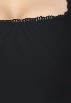 Zwarte Rib Bodysuit met Korte Mouwen