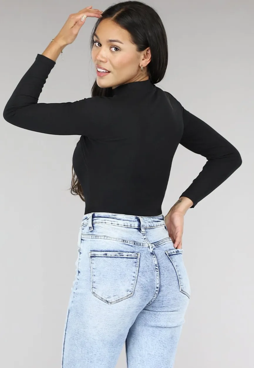 Zwarte Rib Bodysuit met Uitsnede
