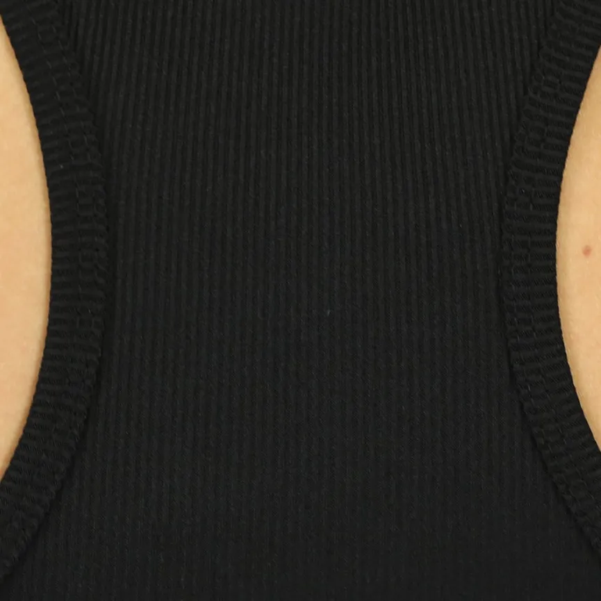 Zwarte Rib Crop Top met Spaghettibandjes