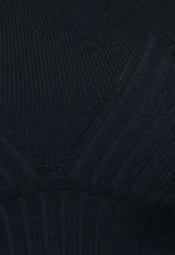 Zwarte Ribgebreide Turtleneck Bodysuit met Lange Mouwen