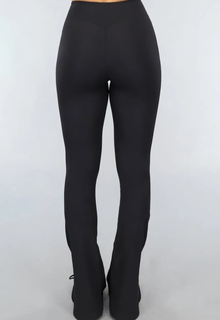 Zwarte Ribstof Flair Sportlegging met Split