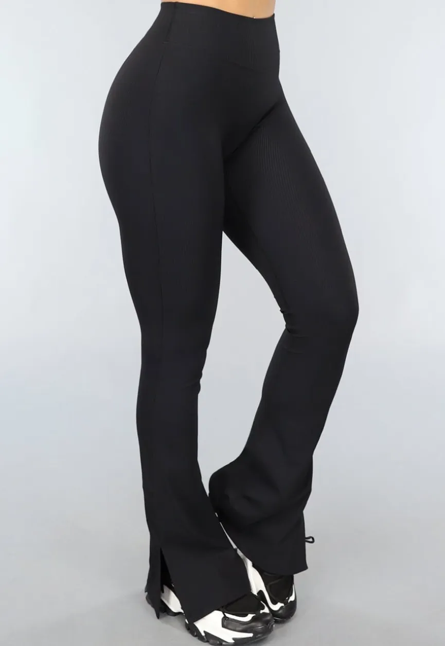 Zwarte Ribstof Flair Sportlegging met Split