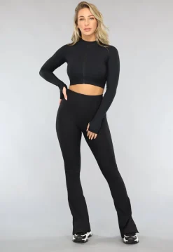 Zwarte Ribstof Flair Sportlegging met Split