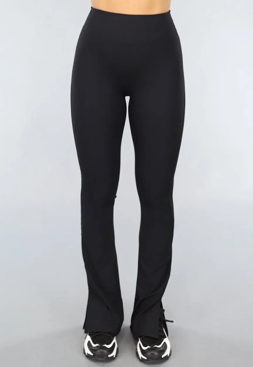 Zwarte Ribstof Flair Sportlegging met Split