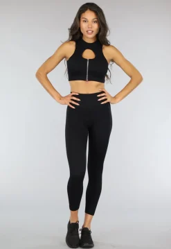 Zwarte Ribstof Sport Broek met Scrunch