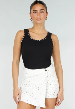 Zwarte Rib Tank Top met Glitters en Aansluitende Pasvorm