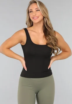 Zwarte Rib Tanktop met Pads