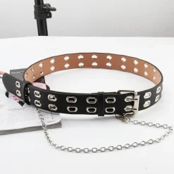 Zwarte Riem met Dubbele Ringen en Ketting