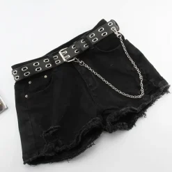 Zwarte Riem met Dubbele Ringen en Ketting