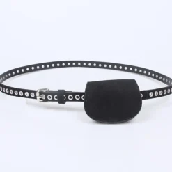 Zwarte Riem met Heuptasje en Zilverkleurige Oogjes