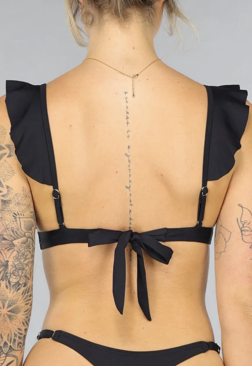 Zwarte Ruffle Bikini Top met Strikdetail