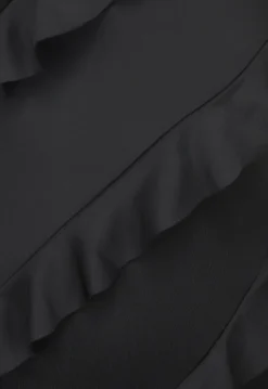 Zwarte Ruffle Jurk met Split