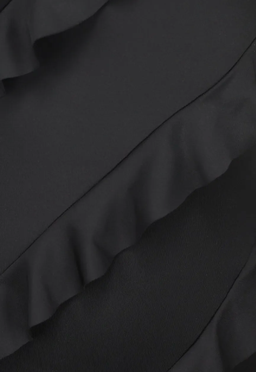 Zwarte Ruffle Jurk met Split
