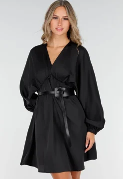 Zwarte Satijnen Longsleeve Skater Jurk