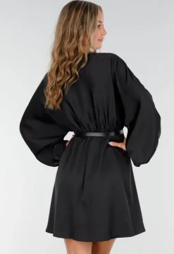 Zwarte Satijnen Longsleeve Skater Jurk