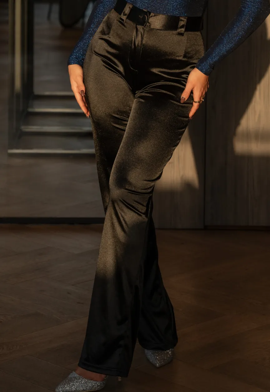 Zwarte Satijnen Straight Leg Stretch Pantalon