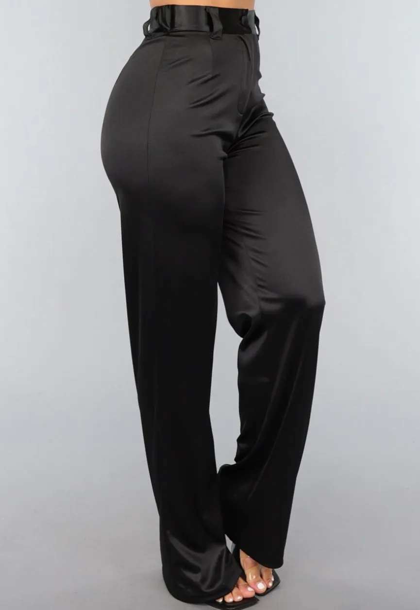 Zwarte Satijnen Straight Leg Stretch Pantalon