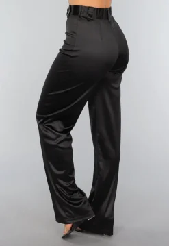 Zwarte Satijnen Straight Leg Stretch Pantalon