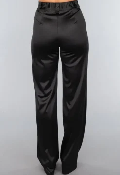 Zwarte Satijnen Straight Leg Stretch Pantalon