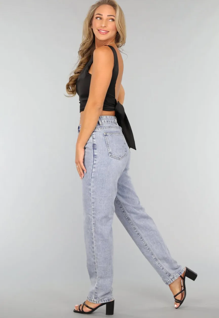 Zwarte Satin Top met Strikdetail