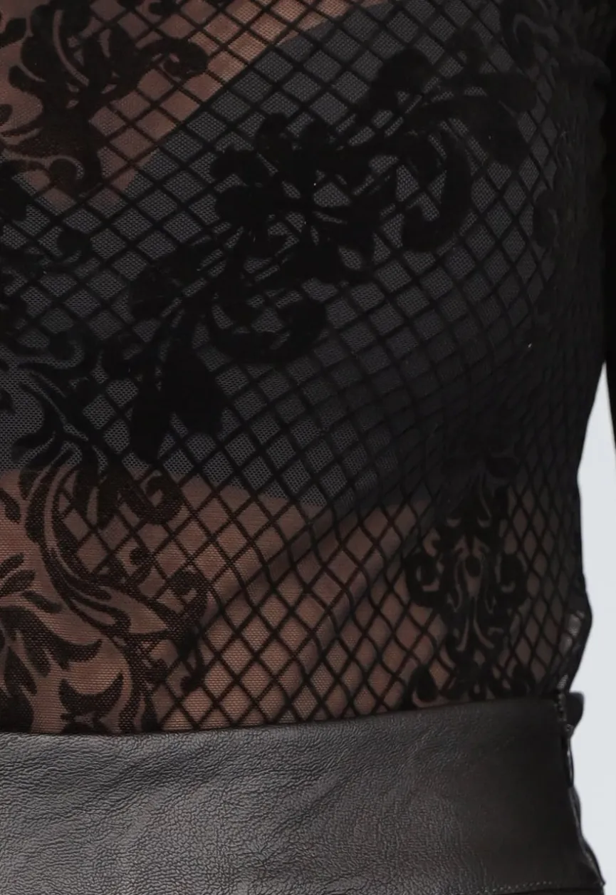 Zwarte See Through Bodysuit met Paisley Print