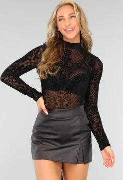 Zwarte See Through Bodysuit met Paisley Print