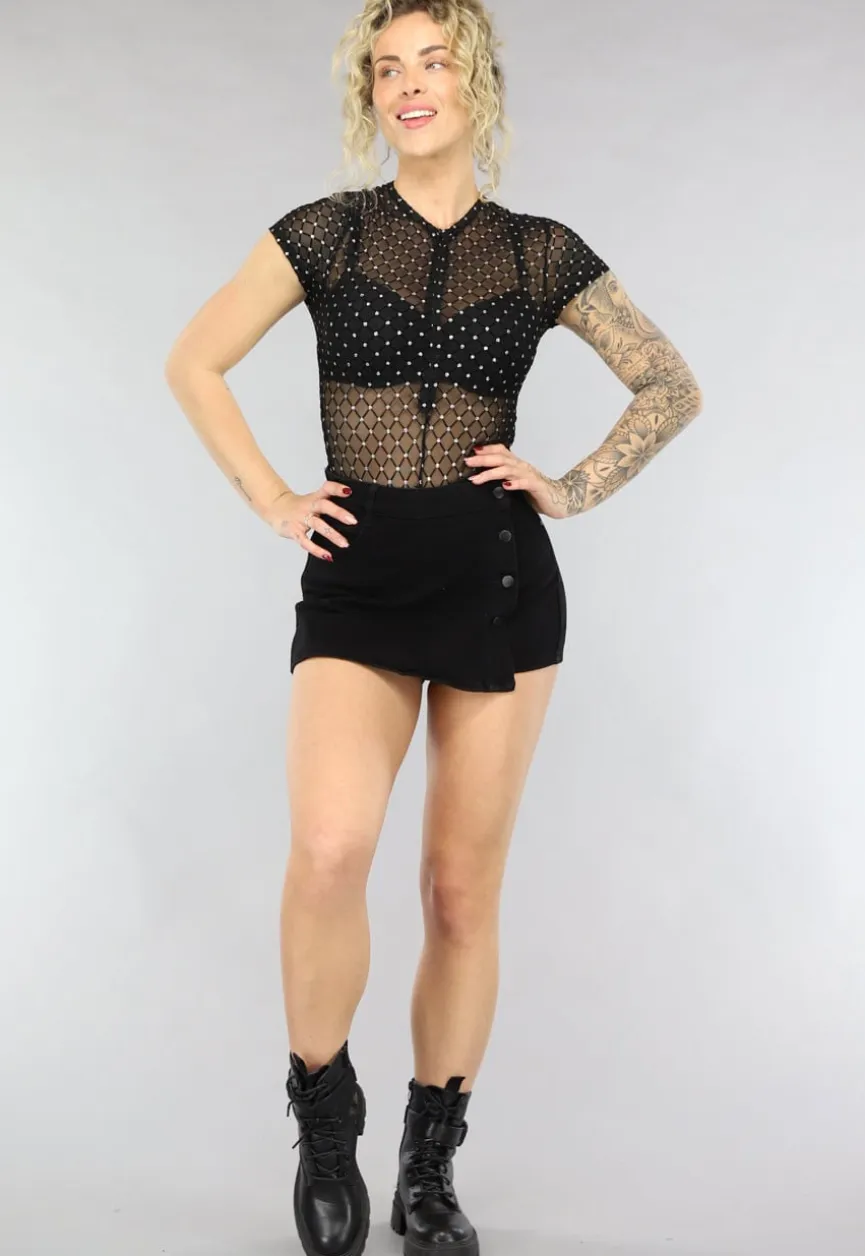 Zwarte See Through Bodysuit met Glitters
