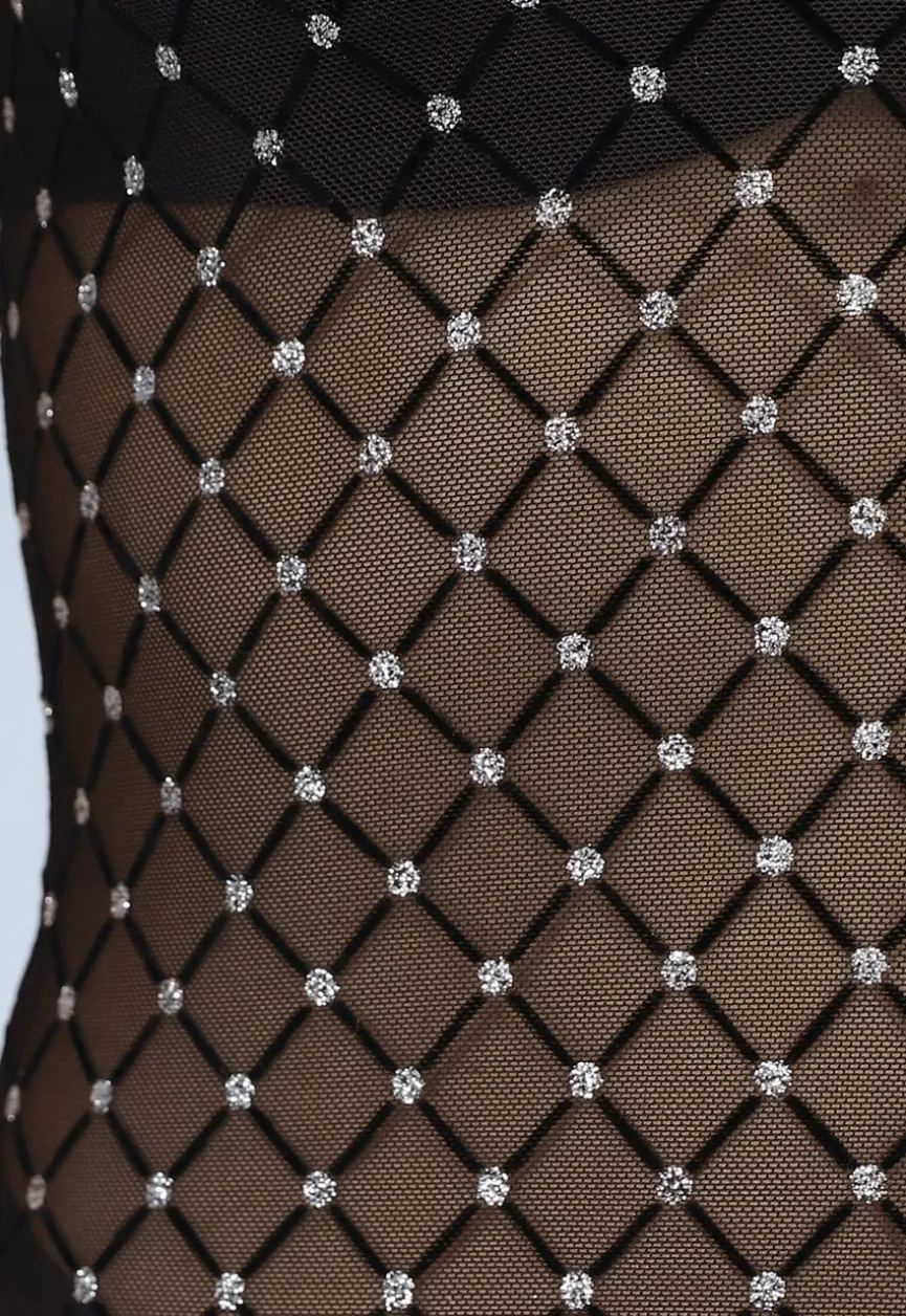 Zwarte See Through Bodysuit met Glitters