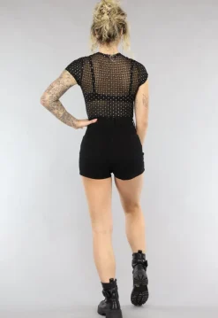 Zwarte See Through Bodysuit met Glitters