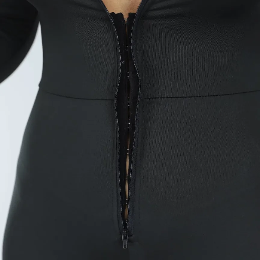 Zwarte Shaping Jumpsuit met Rits en Lange Mouwen