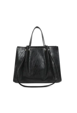 Zwarte Shopper met Dubbele Schouderhengsels en Plooivorming