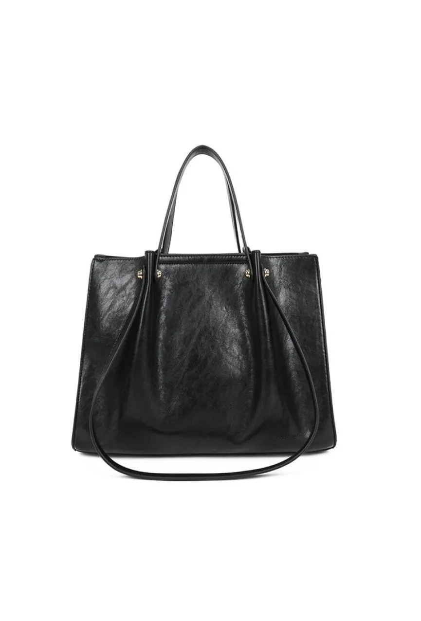 Zwarte Shopper met Dubbele Schouderhengsels en Plooivorming
