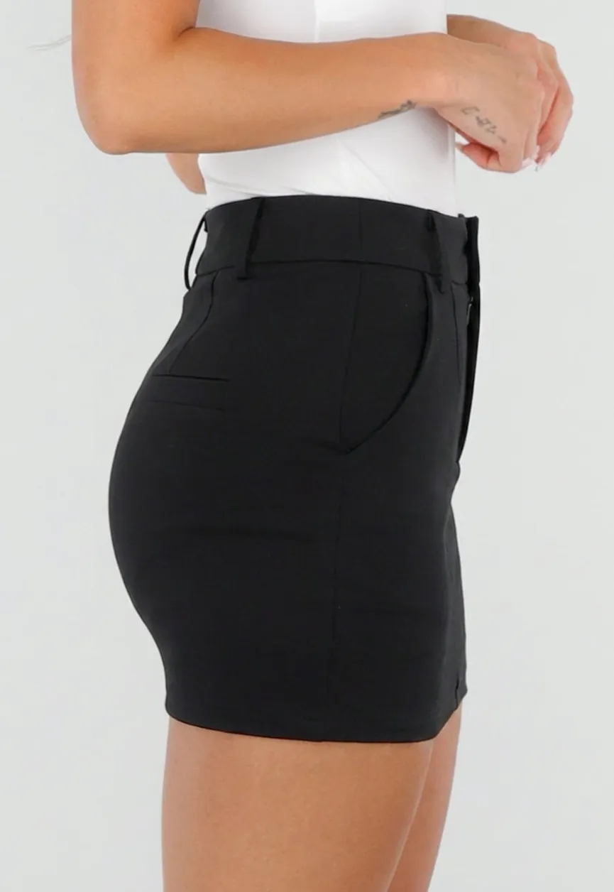 Zwarte Skort met Stretch en Steekzakken