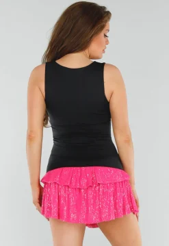 Zwarte Slim Fit Mouwloze Top met Diepe V-Hals