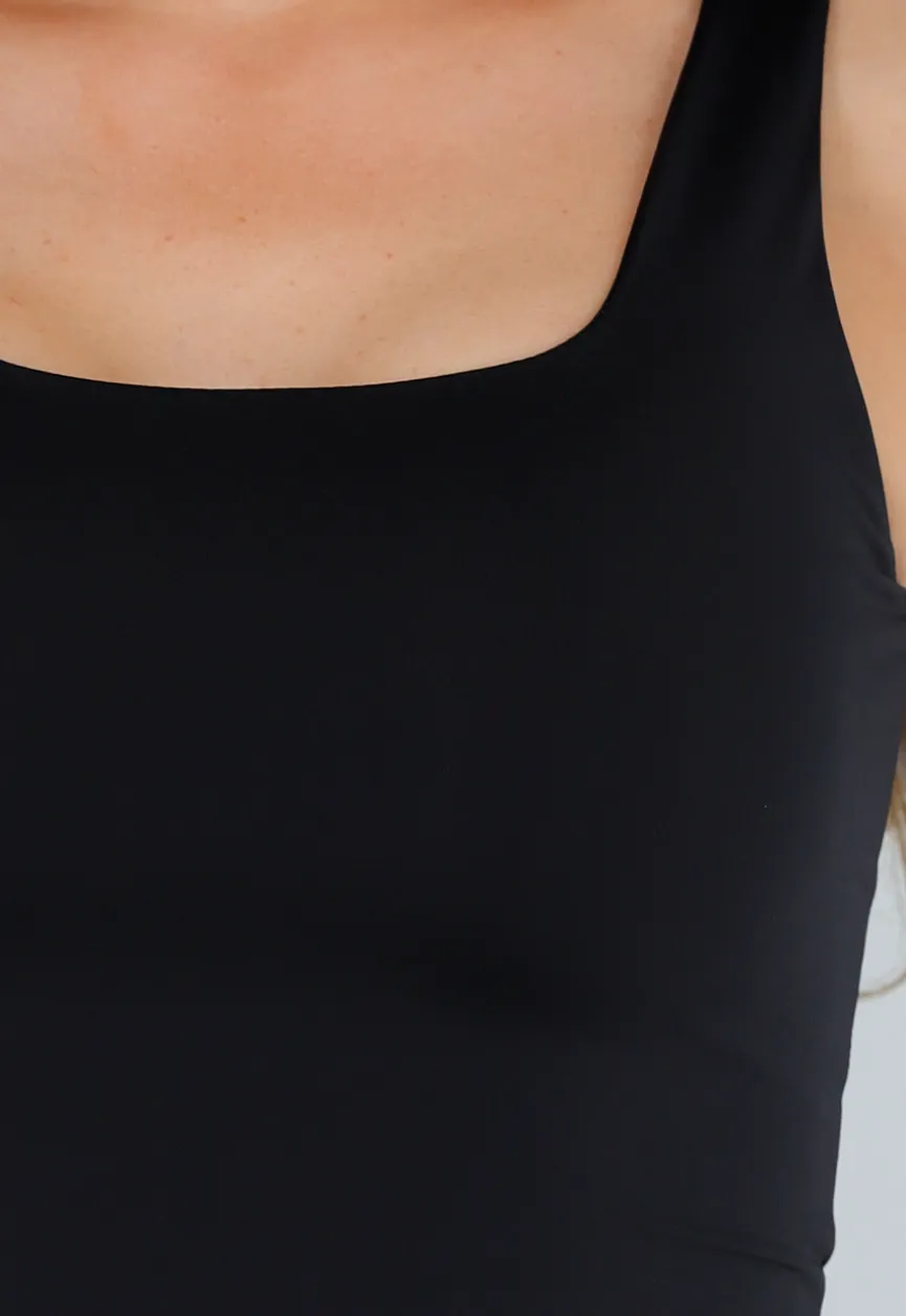 Zwarte Slim Fit Top met Vierkante Hals en Brede Bandjes