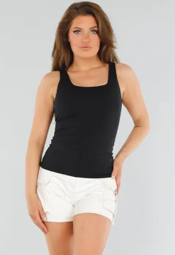 Zwarte Slim Fit Top met Vierkante Hals en Brede Bandjes