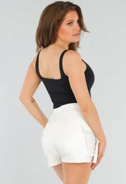 Zwarte Slim Fit Top met Vierkante Hals en Brede Bandjes