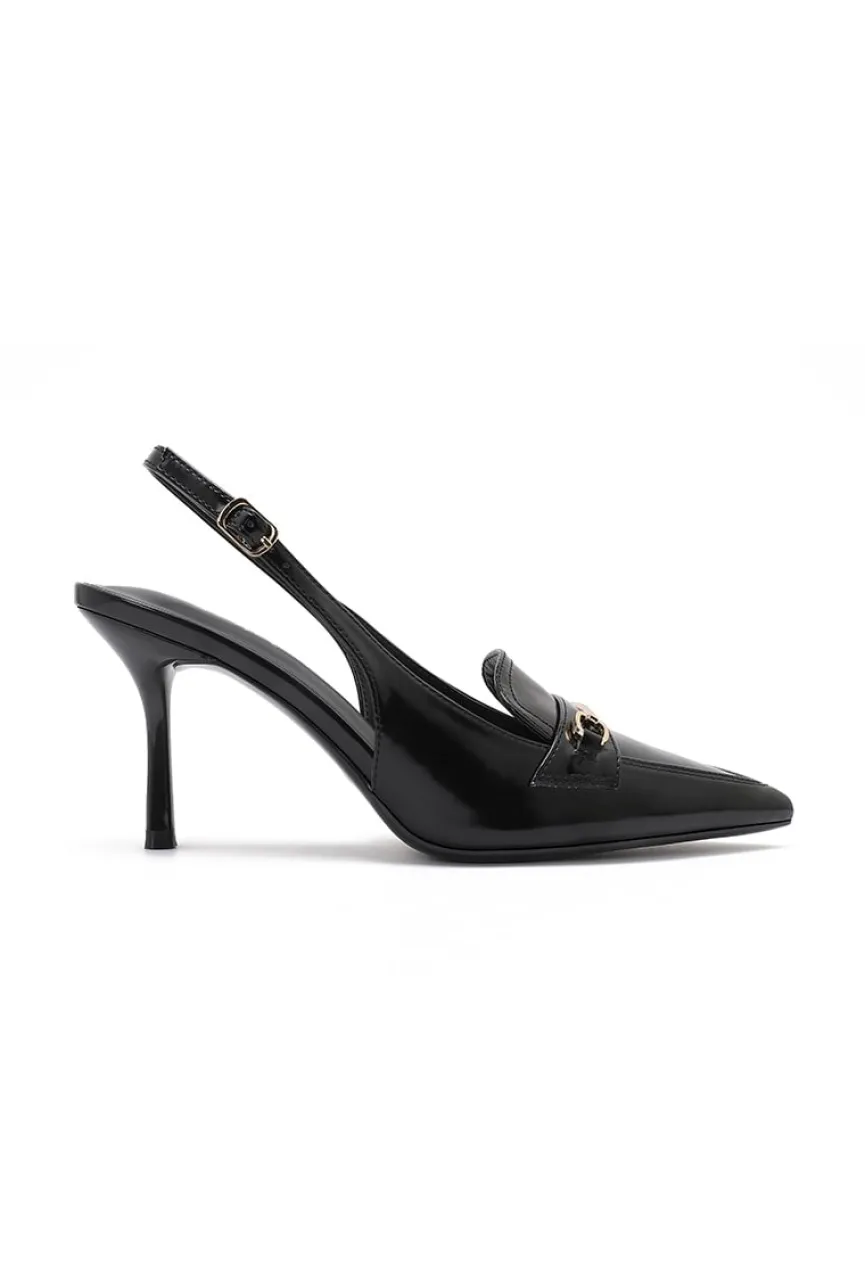 Zwarte Slingback Pumps met Goudkleurige Hardware