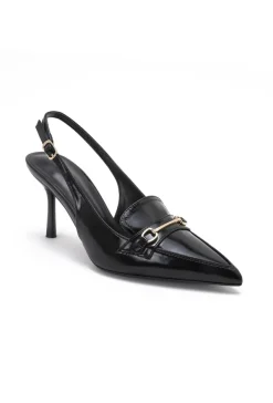 Zwarte Slingback Pumps met Goudkleurige Hardware