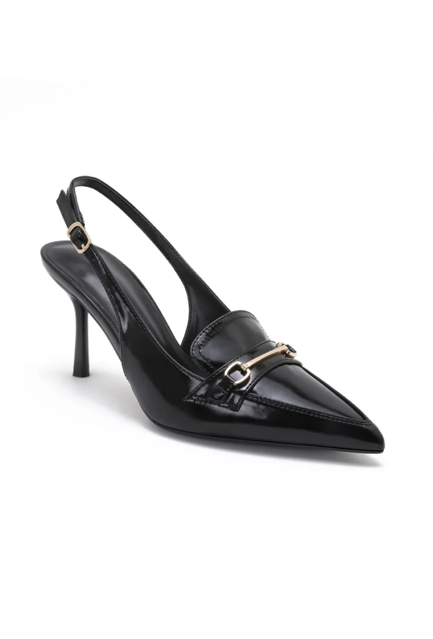 Zwarte Slingback Pumps met Goudkleurige Hardware