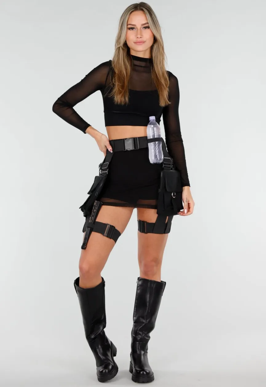 Zwarte Sportieve Mesh Top met Ingewerkte Pads
