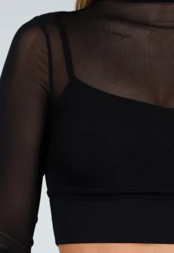 Zwarte Sportieve Mesh Top met Ingewerkte Pads