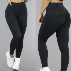 Zwarte Sport Legging met Scrunch en Steekzakken
