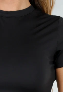 Zwarte Sporttop met Ronde Hals, Korte Mouwen en Stretch