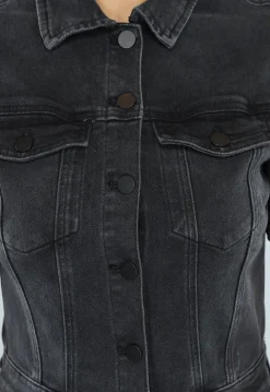 Zwarte Straight Leg Jeans Jumpsuit met Korte Mouwen