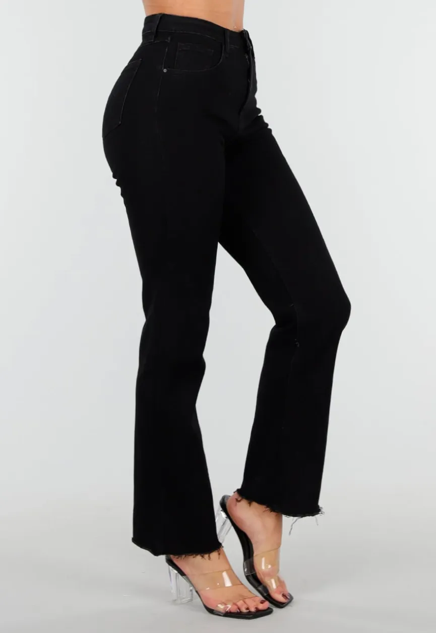 Zwarte Straight Leg Jeans met High Waist