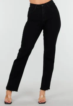 Zwarte Straight Leg Jeans met High Waist