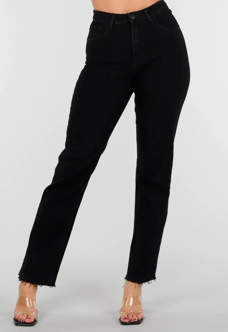 Zwarte Straight Leg Jeans met High Waist